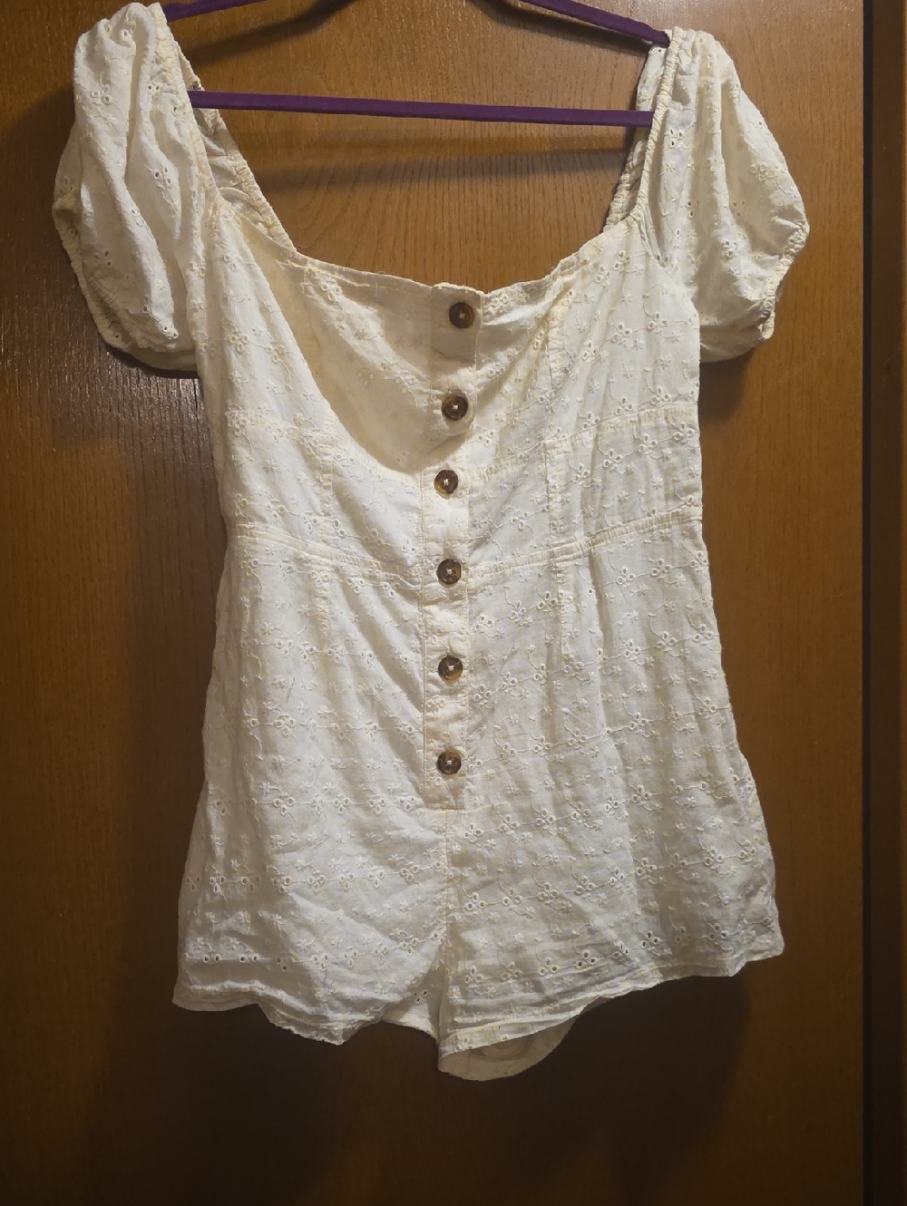 Urban Outfitters Cream Eyelet Button-Front Camisole Romper